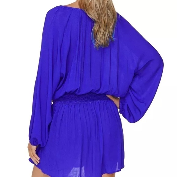 Raisins Juniors' Solid Maui Cover up Dress - Blue, swimsuit cover L - Picture 8 of 8